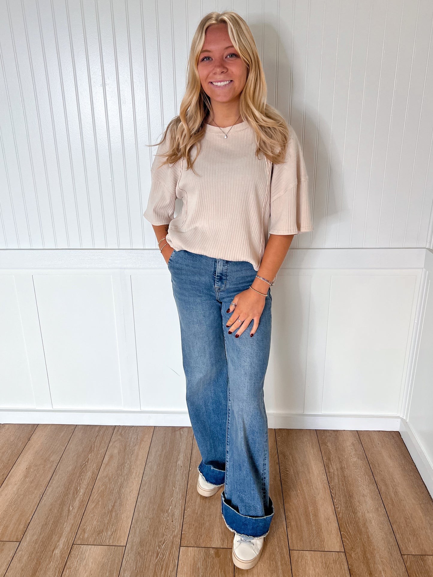 Cassie Mineral Washed Oversized Ribbed Knit Casual Top - Beige-VERY J-Bin B4,FD 8/5/25,OGP 37.50,Tops Collection-The Twisted Chandelier