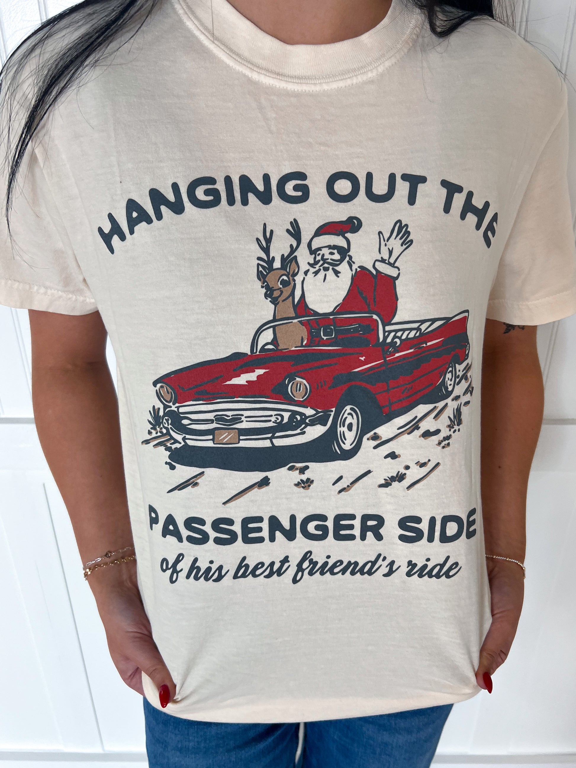 Passenger Side Christmas Graphic Tee-Graphic T-Shirt-Mugsby-Bin a1,Tops Collection-The Twisted Chandelier