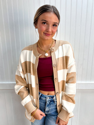 Willa Oversized Stripe Button Front Sweater Cardigan