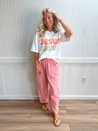 Ellie Jesus Saves Patchwork Crew Neck Short Sleeve Top