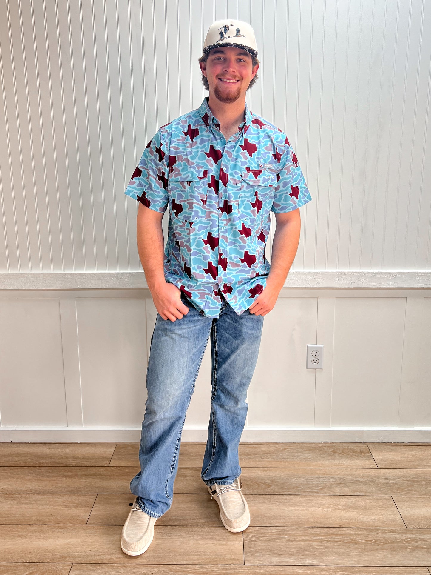 Men's Texas Maroon Camo Fishing Shirt-SALT WATER SOUL-FD 02/18/26,Men's-The Twisted Chandelier