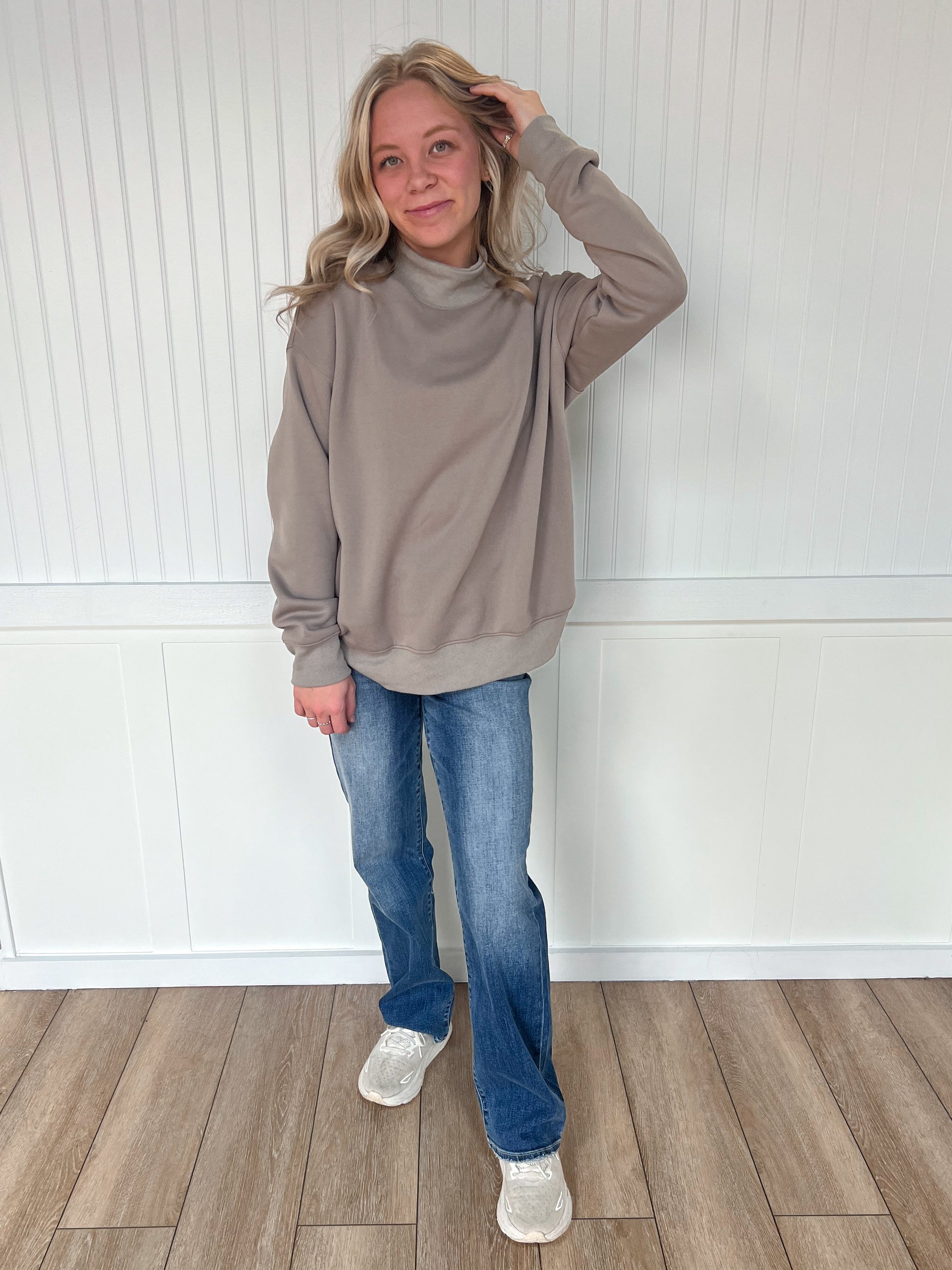 Sloane Oversized Mock Neck Top Sweatshirt-EmberLoom-FD 01/20/26-The Twisted Chandelier
