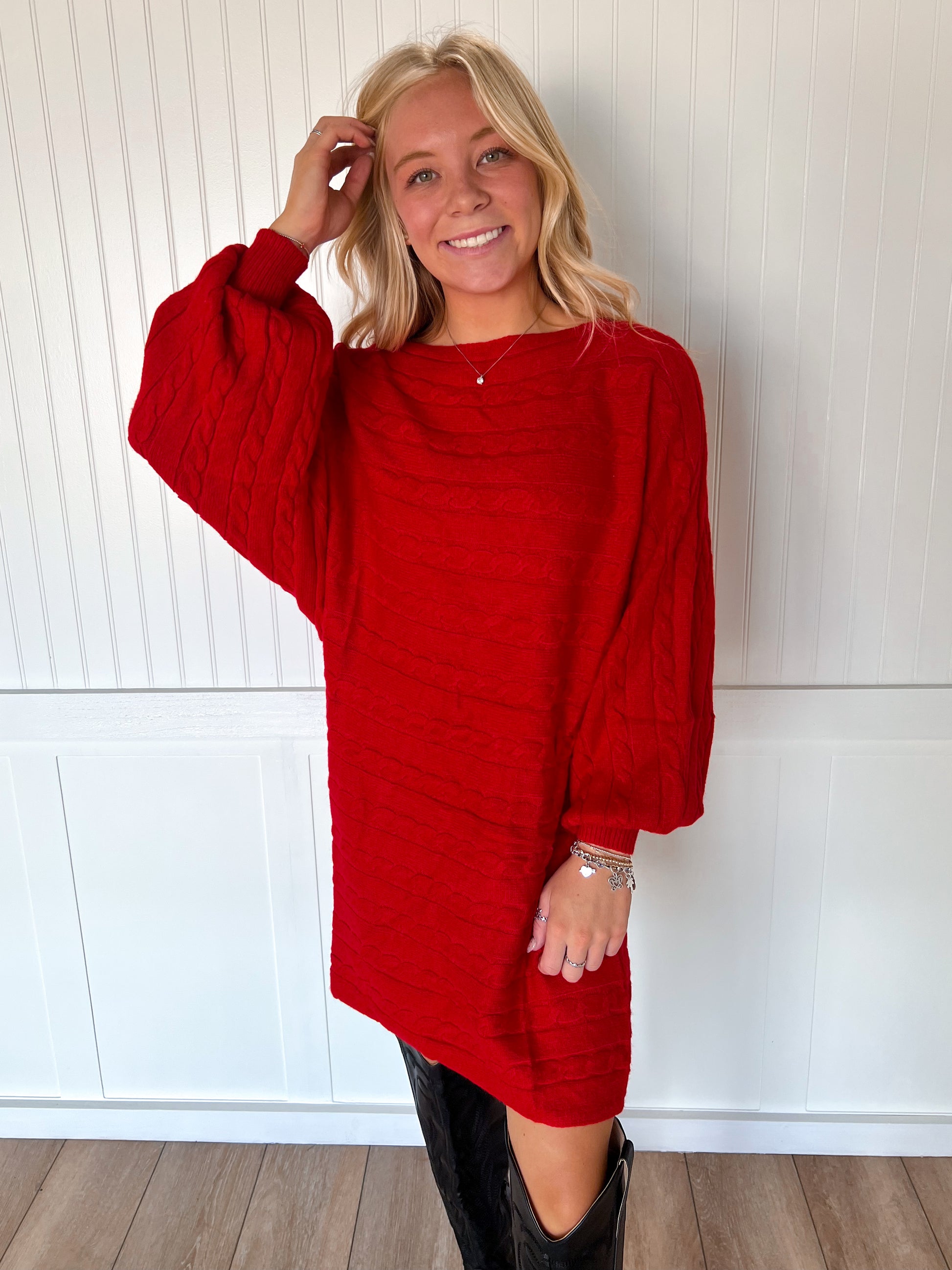 Karis Horizontal Cable Dolman Knitted Mini Dress-Vine & Love-DJR-The Twisted Chandelier