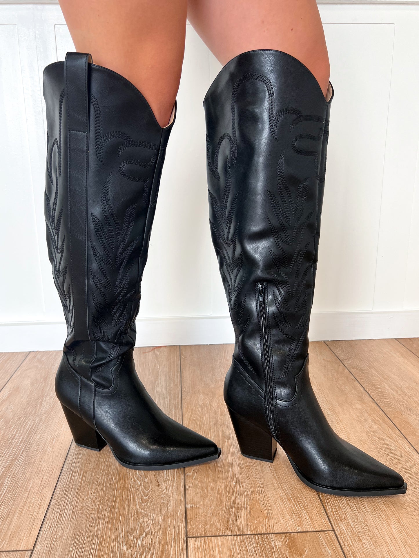 Karis The Bronco Black Knee High Cowboy Western Boot-OASIS SOCIETY-The Twisted Chandelier