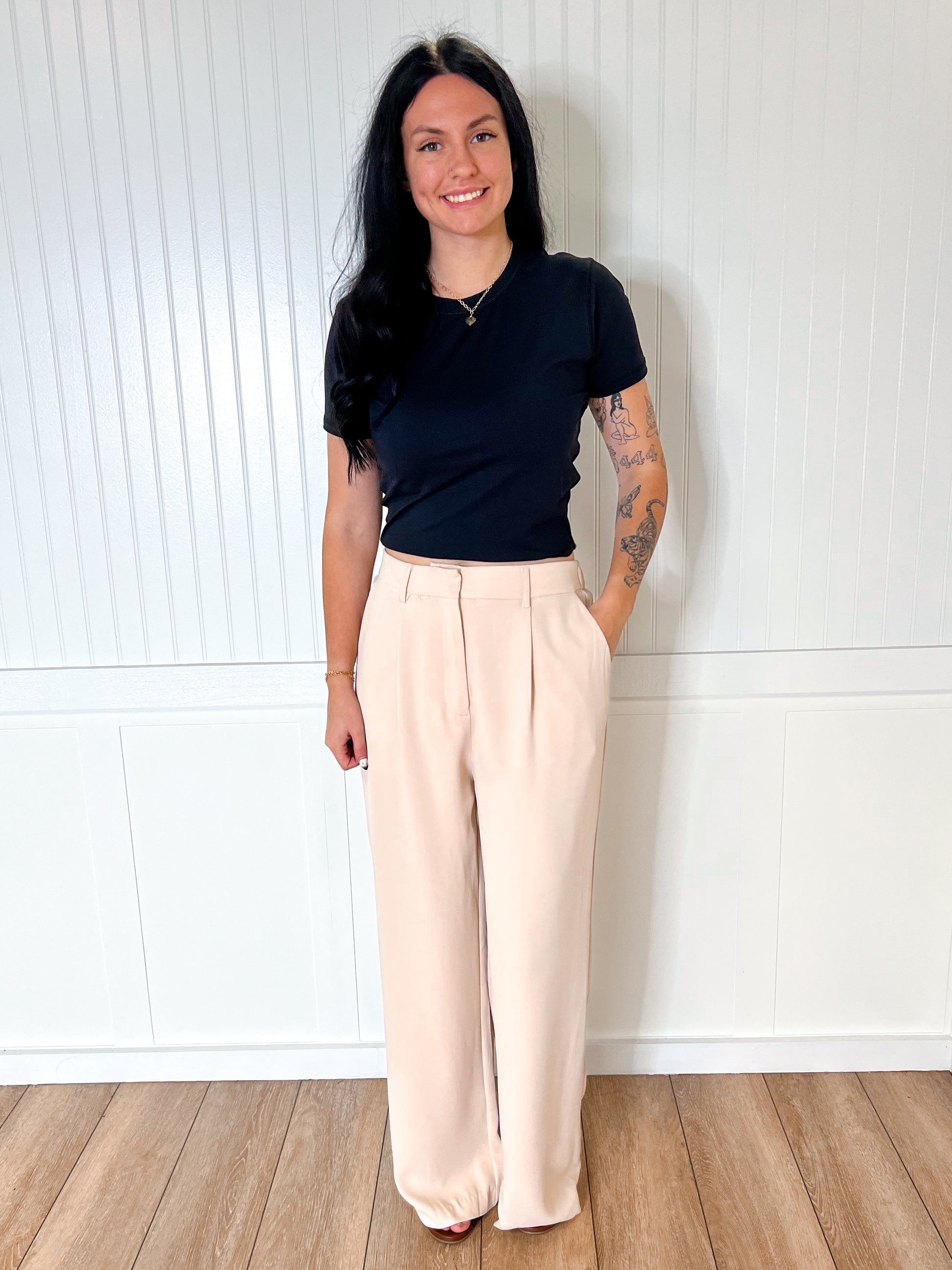 Raella Solid Point Wide Pants - Beige-Pants-Umgee-04/21/25,05/27/24,1st md,bottoms,Max Retail-The Twisted Chandelier