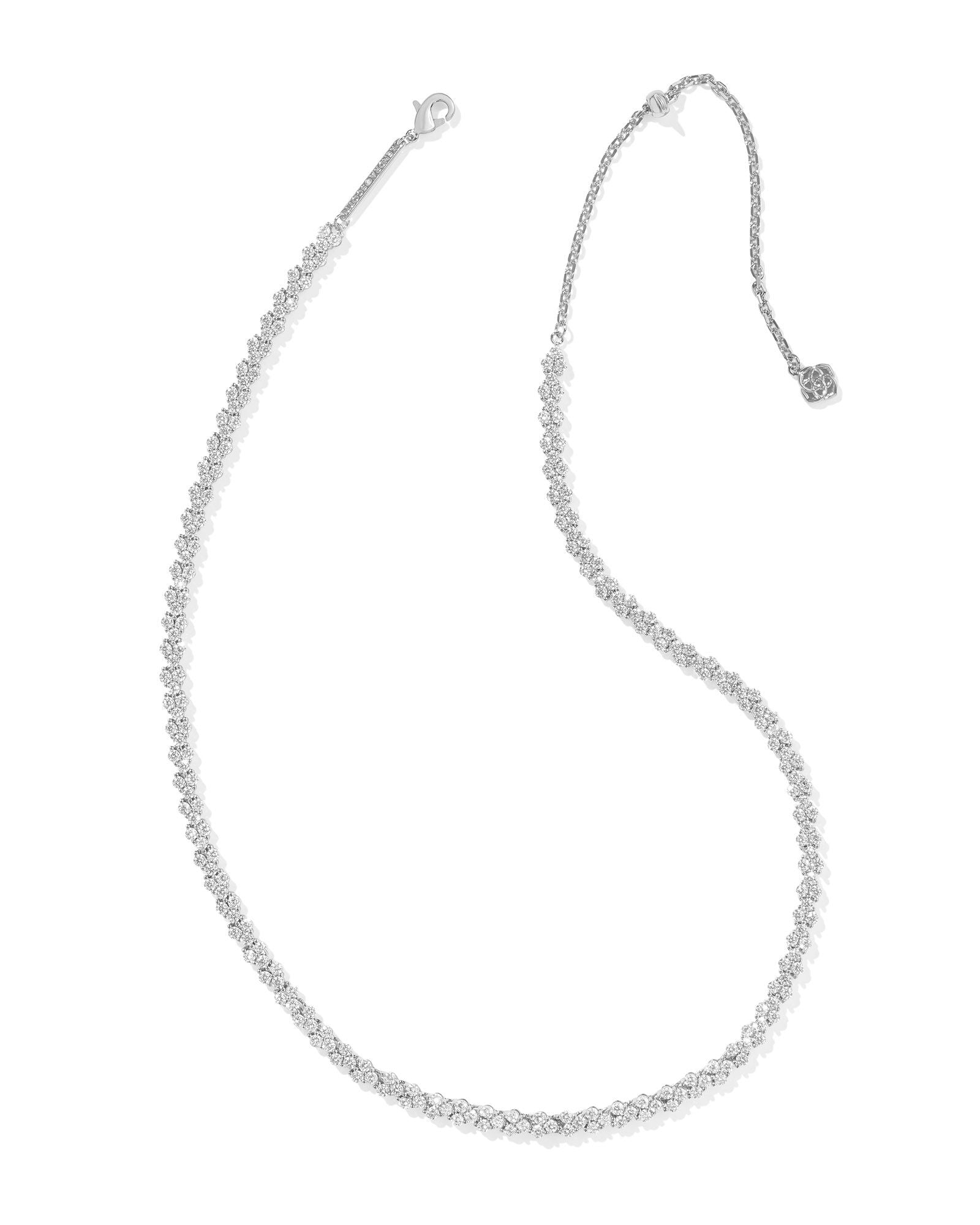 Kendra Scott Emery Tennis Necklace Silver White Crystal-Necklaces-Kendra Scott-CR 09/30/24, FD 10/01/24, N00852RHD-The Twisted Chandelier