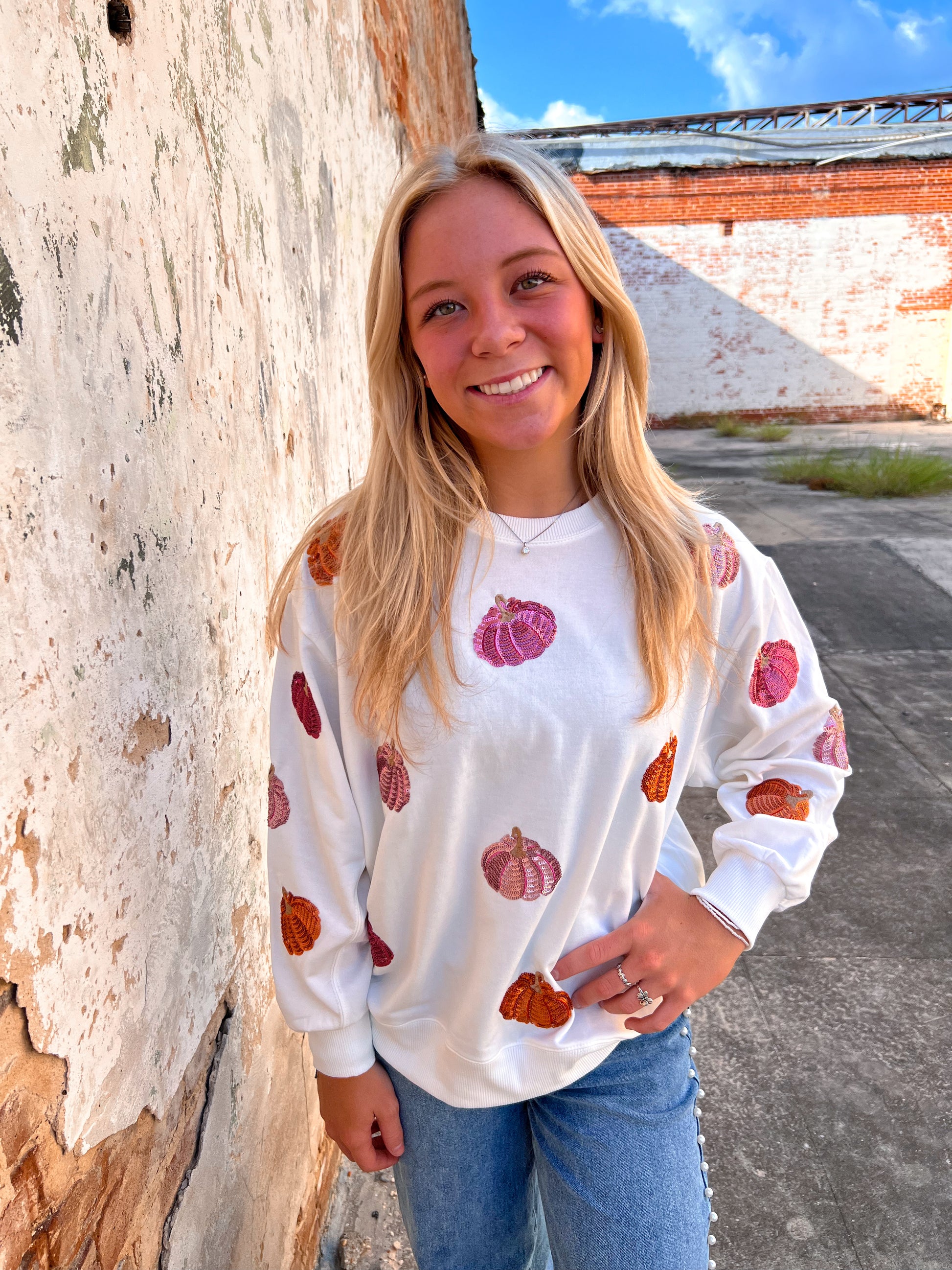 Mary Square Sarah Sweatshirt | Pumpkins-Sweatshirt-Mary Square-1st md, BIN C4, FD 09/24/24, OGP 74.99, Tops Collection-The Twisted Chandelier