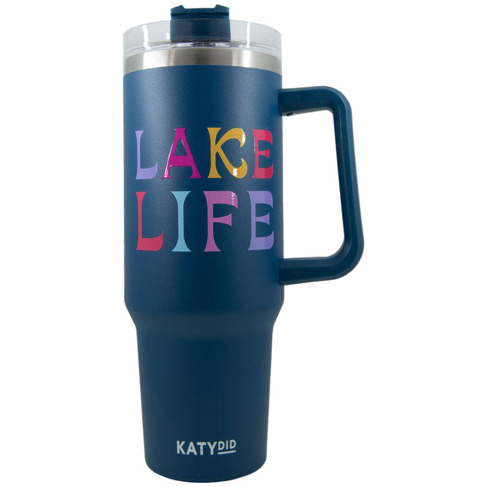 Lake Life 40 Oz Tumbler Cup w/ Handle-Katydid-Navy-The Twisted Chandelier