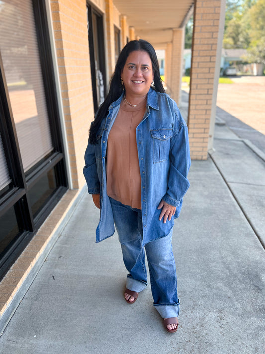 Jolie Ultra Lightweight Oversized Medium Wash Denim Shacket-Coats & Jackets-Risen Jeans-BIN A2,FD 04/02/25-The Twisted Chandelier