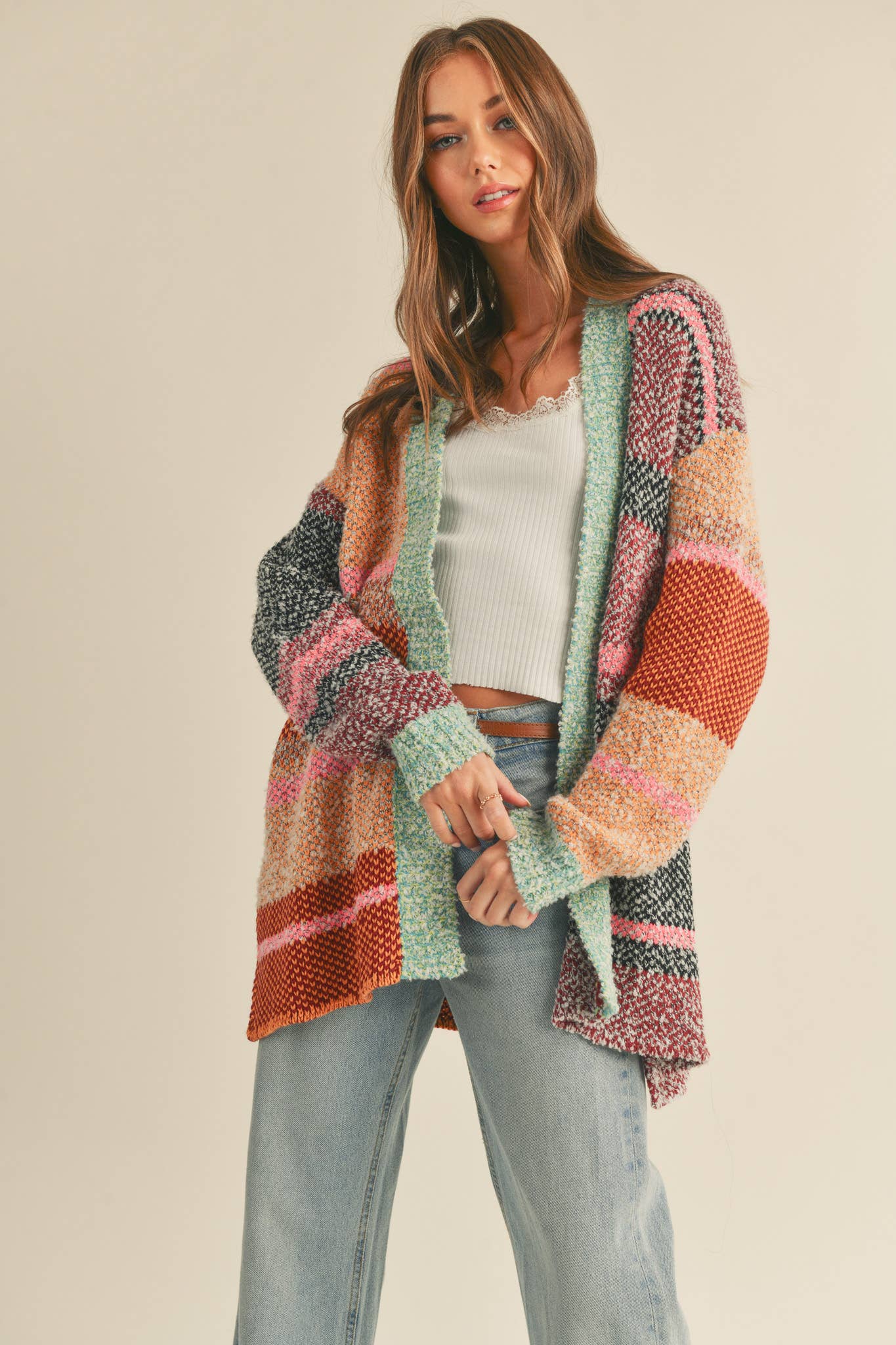 OVERSIZED COLOR BLOCK CARDIGAN MSW10038-&MERCI-The Twisted Chandelier