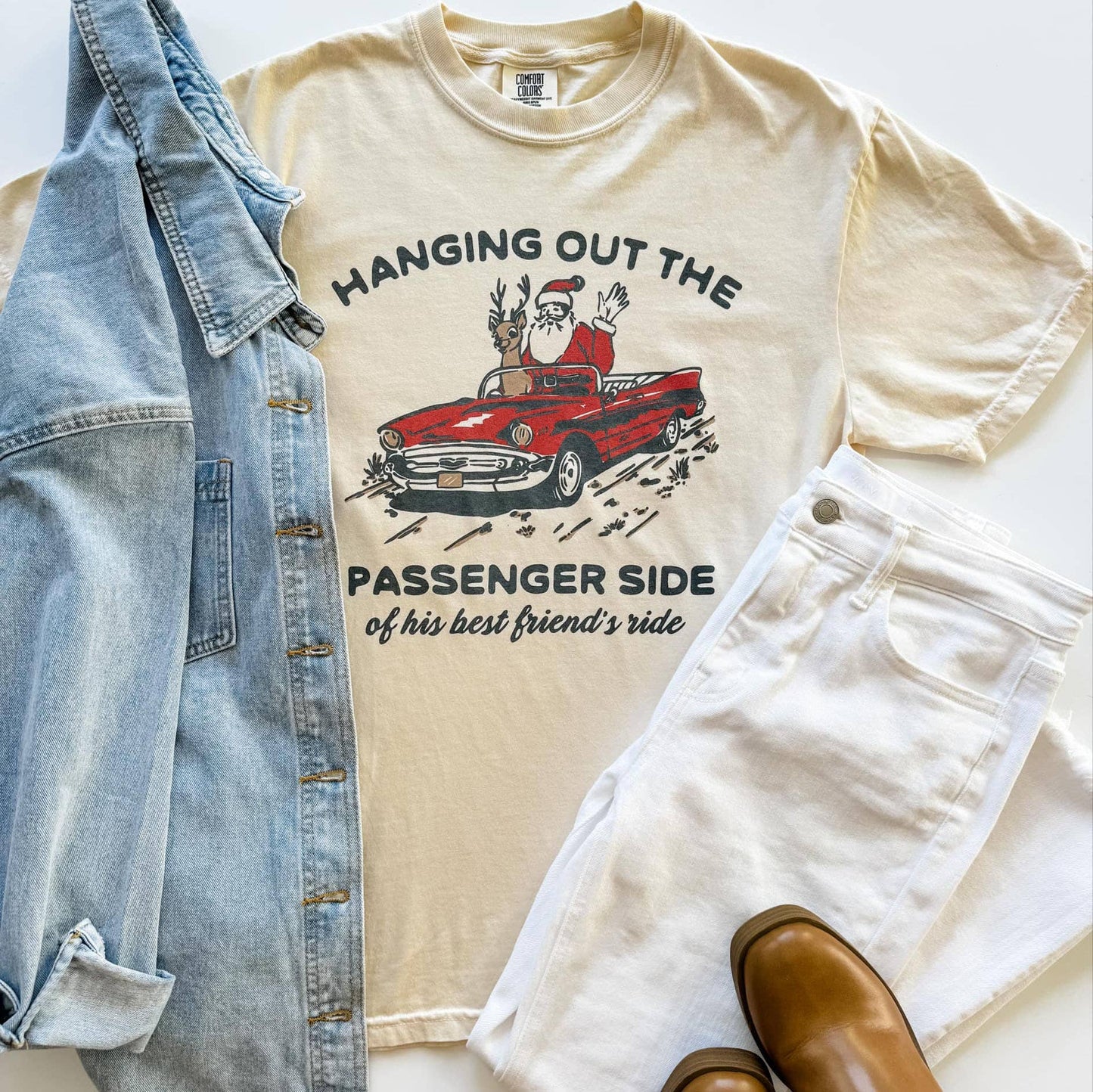 Passenger Side Christmas Graphic Tee-Graphic T-Shirt-Mugsby-Christmas tote ct1,FD 12/03/24,Tops Collection-The Twisted Chandelier