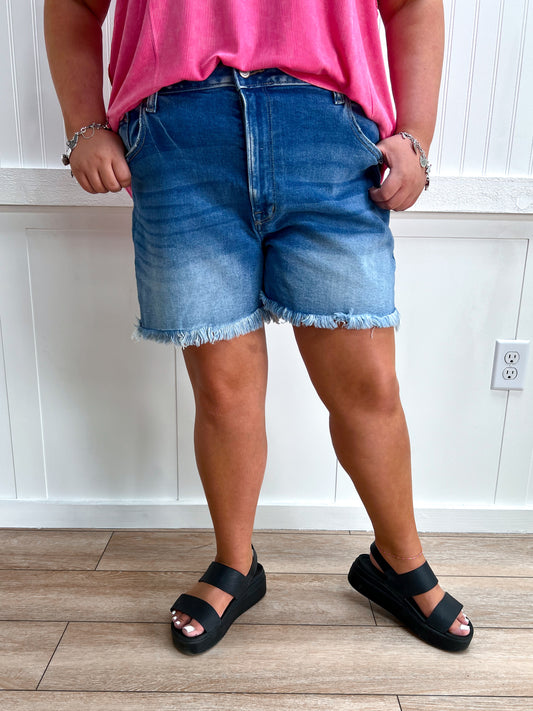Maddie Medium Wash Denim Shorts-Shorts-Zenana-bottoms,FD 05/22/26-The Twisted Chandelier