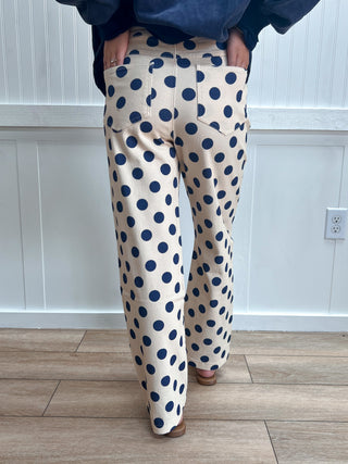 Scout Polka Dot Print Cotton Twill Wide Straight Leg Pants