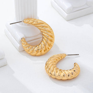 Vintage-Inspired Gold-Tone Ribbed Hoop Earrings-Earrings-JOSSLYN by wall to wall-80E62234-The Twisted Chandelier