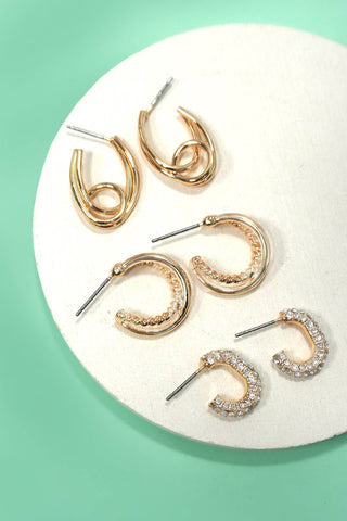 TRIO HUGGIE HOOP RHINESTONE TITANIUM POST EARRINGS | 80E5807-JOSSLYN by wall to wall-The Twisted Chandelier