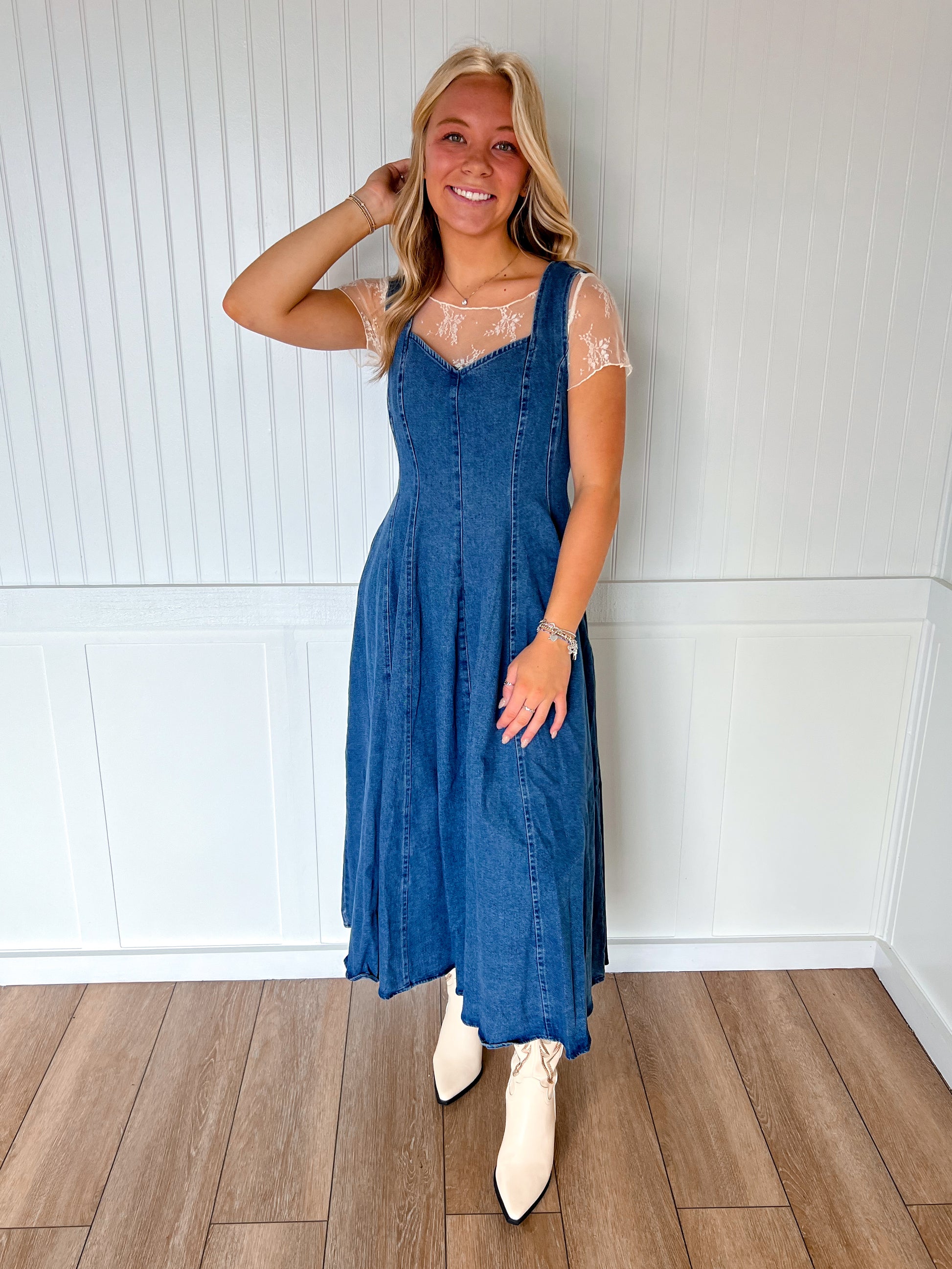 Claira Washed Denim Midi Dress-FLYING TOMATO-DJR-The Twisted Chandelier