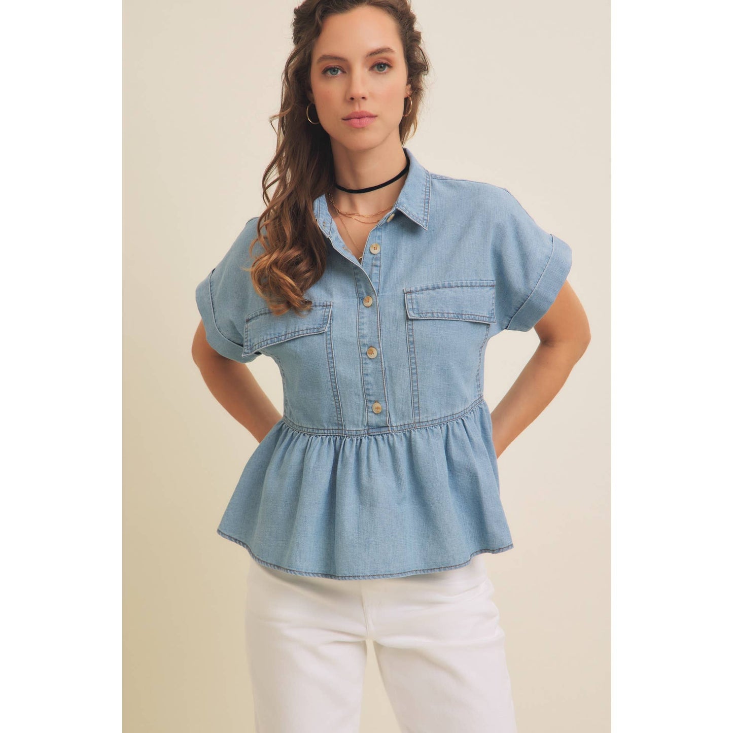 Mineral Washed Oversized Baby Doll Denim Shirt-Apparel & Accessories-in february-The Twisted Chandelier