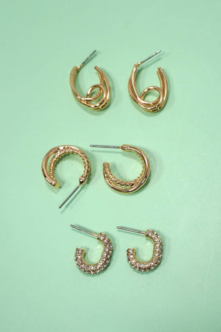 TRIO HUGGIE HOOP RHINESTONE TITANIUM POST EARRINGS | 80E5807-JOSSLYN by wall to wall-The Twisted Chandelier