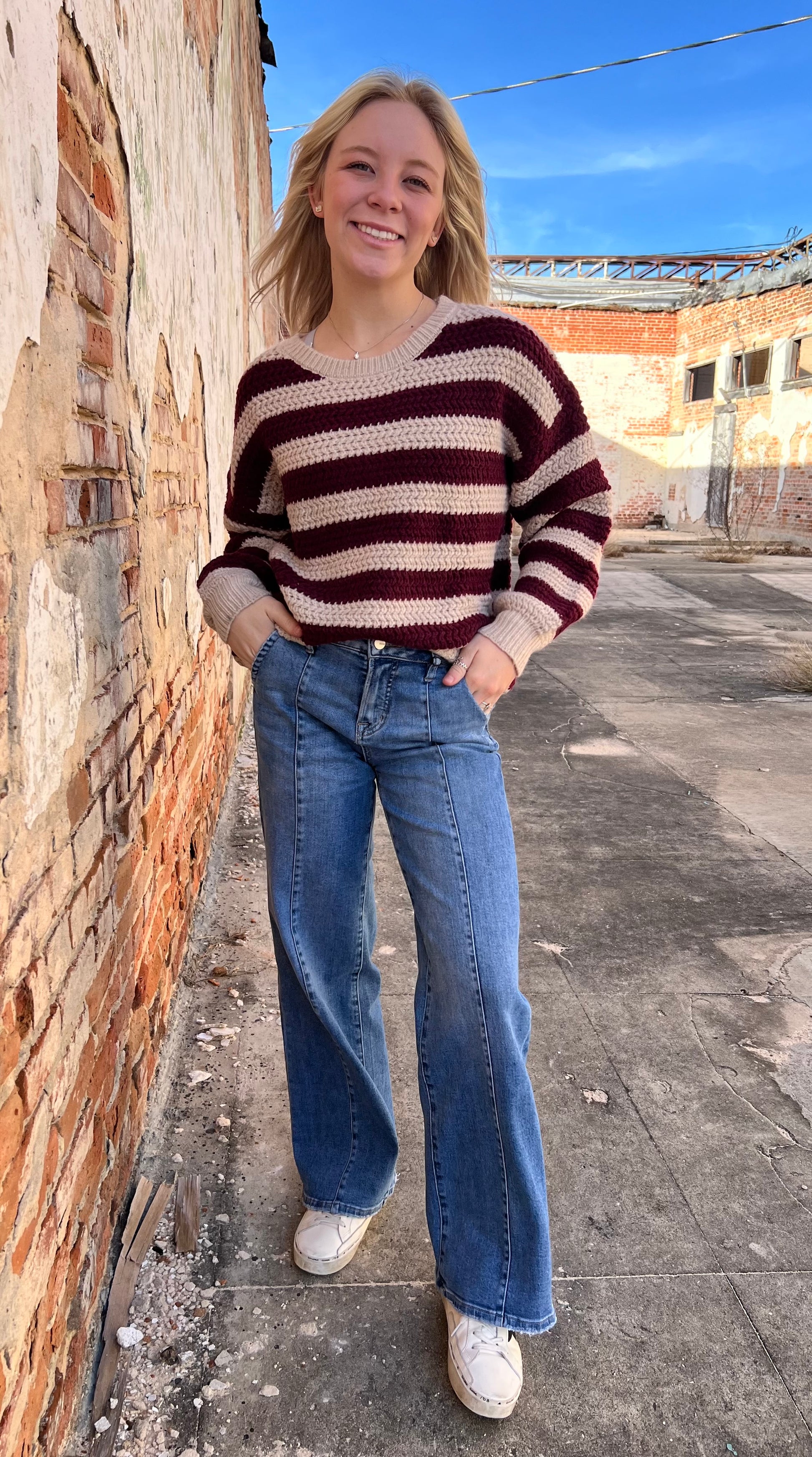 Camila Relaxed Striped Long Sleeve Pullover Knit Sweater-Sweater-Blu Pepper-BIN C6, FD 12/17/24-The Twisted Chandelier