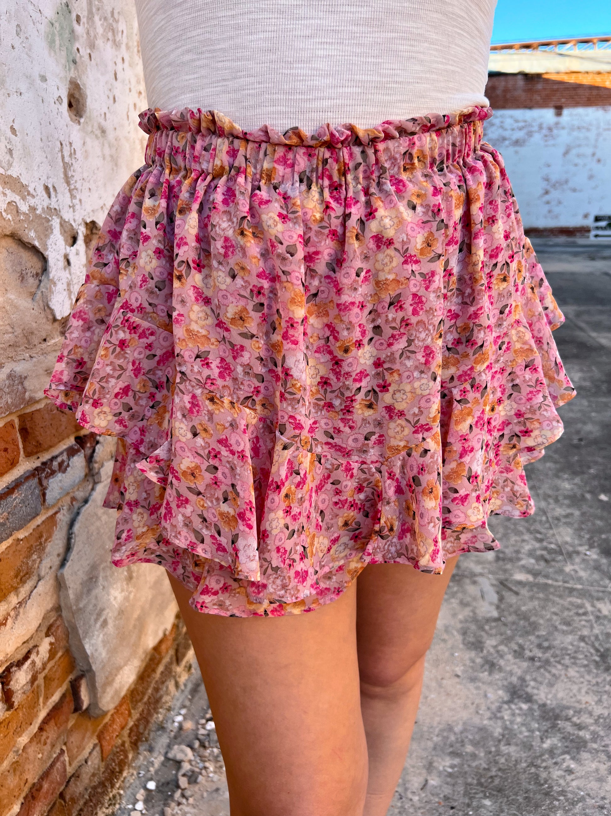 Aurelia Floral Printed Chiffon Skort with Elastic Waist-Skorts-Kori America-06/19/24, 1st md, BINA5, Created - 01/15/24, FD JAN 24-The Twisted Chandelier