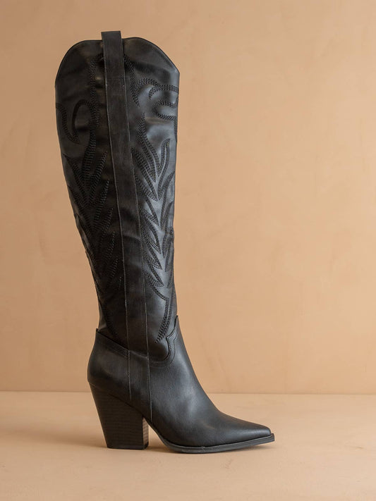 Karis The Bronco Black Knee High Cowboy Western Boot-OASIS SOCIETY-The Twisted Chandelier