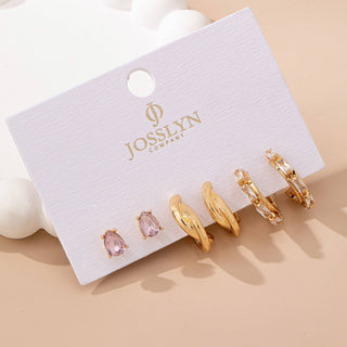 Pink Crystal & Gold Hoop Earring Set-JOSSLYN by wall to wall-80E62083-The Twisted Chandelier