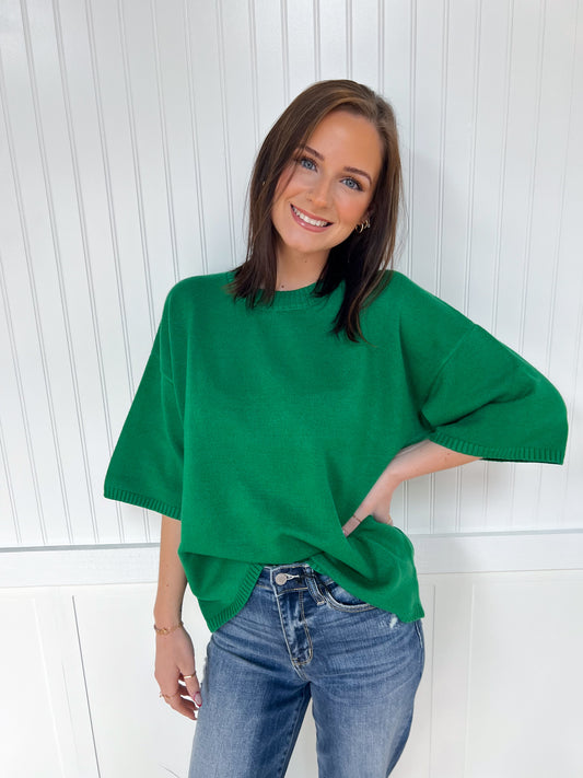 Jennifer Short Sleeve Relaxed Sweater Top-Sewn and Seen-FD 12/19/25-The Twisted Chandelier