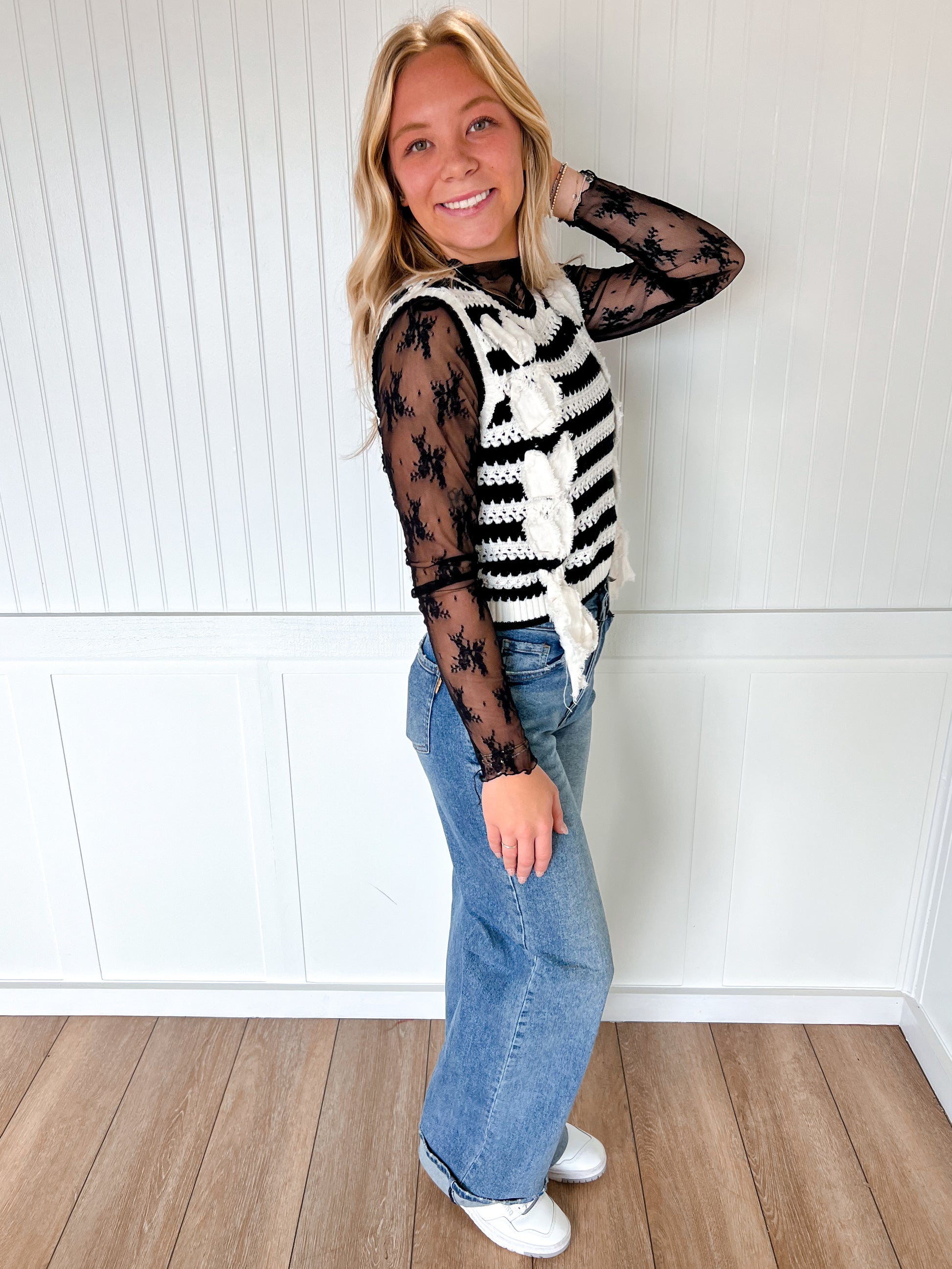 Hattie Frayed Twill with Lace Strap Thru & Bow Tie-Peach Love California-Bin B5,FD 08/12/25,Tops Collection-The Twisted Chandelier