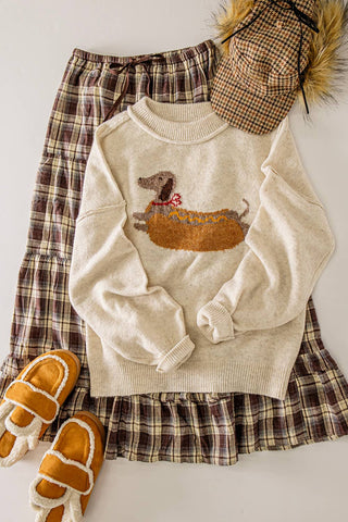 Dottie Hot Dog Dog Graphic Sweater-Top-VERY J-12W3721N,NewArrival,Tops Collection-The Twisted Chandelier