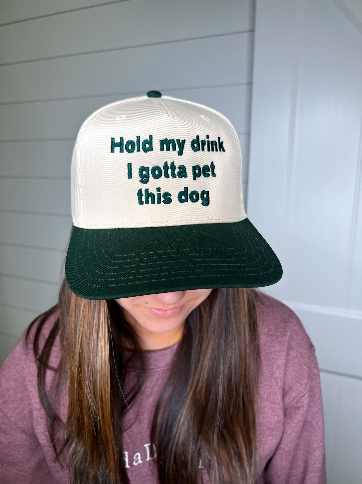 Hold My Drink I Gotta Pet This Dog Vintage Hat-Katydid-FD 05/13/25-Dark Green and Tan-The Twisted Chandelier