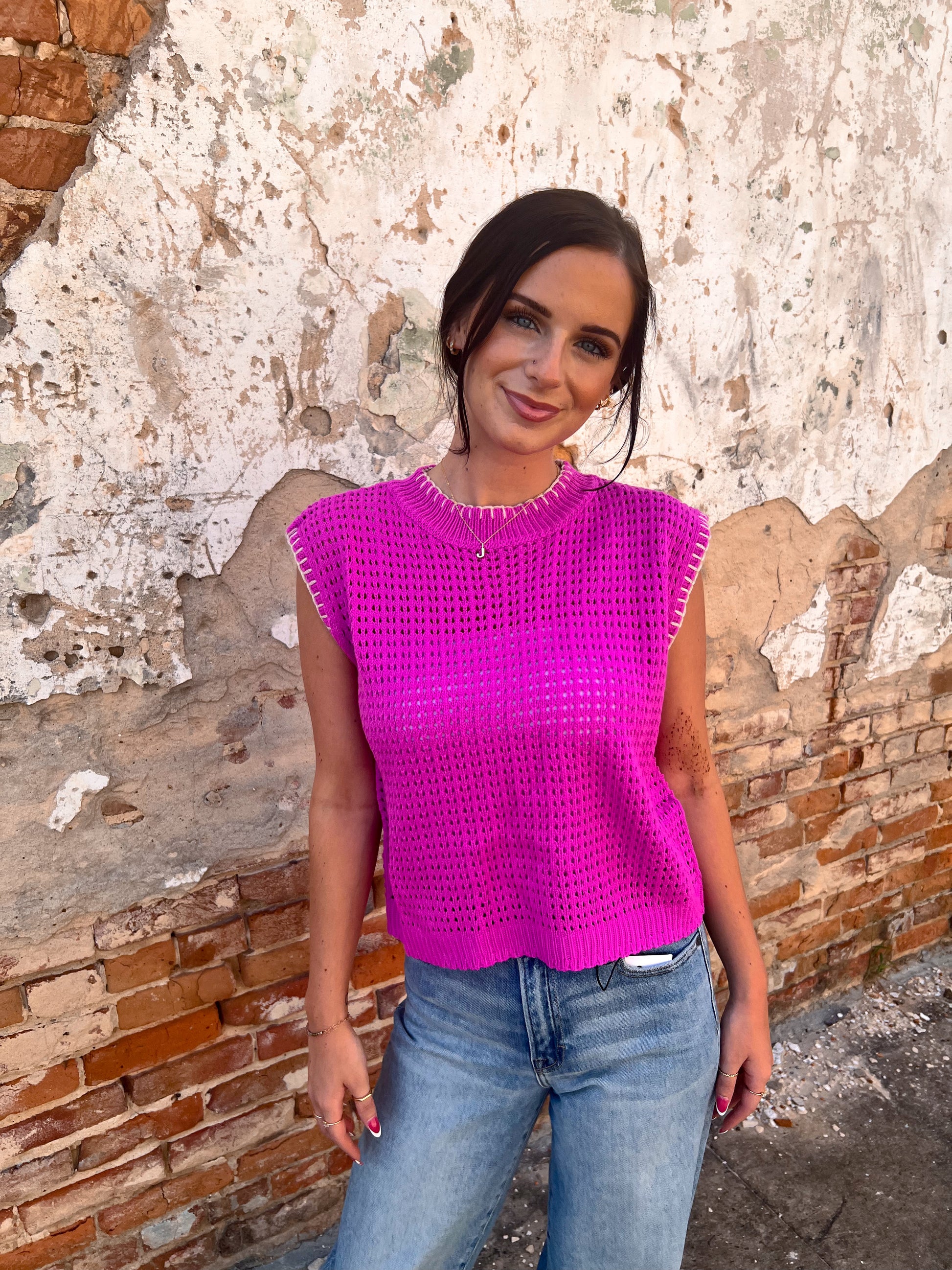 Winnie Crochet Knit Stitching Detailed Sleeveless Top-La Miel-Bin B5,FD 07/29/25,MDS3597,Tops Collection-The Twisted Chandelier