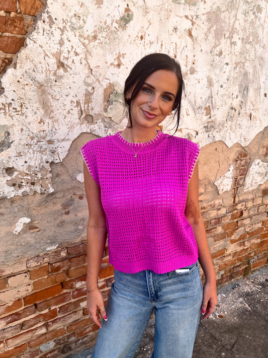 Winnie Crochet Knit Stitching Detailed Sleeveless Top-La Miel-Bin B5,FD 07/29/25,MDS3597,Tops Collection-The Twisted Chandelier