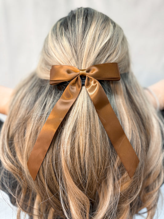 Satin Bow Hair Clip - Mocha-Hair Claws & Clips-Swan Madchen-Accessories, Created - 01/15/24-The Twisted Chandelier