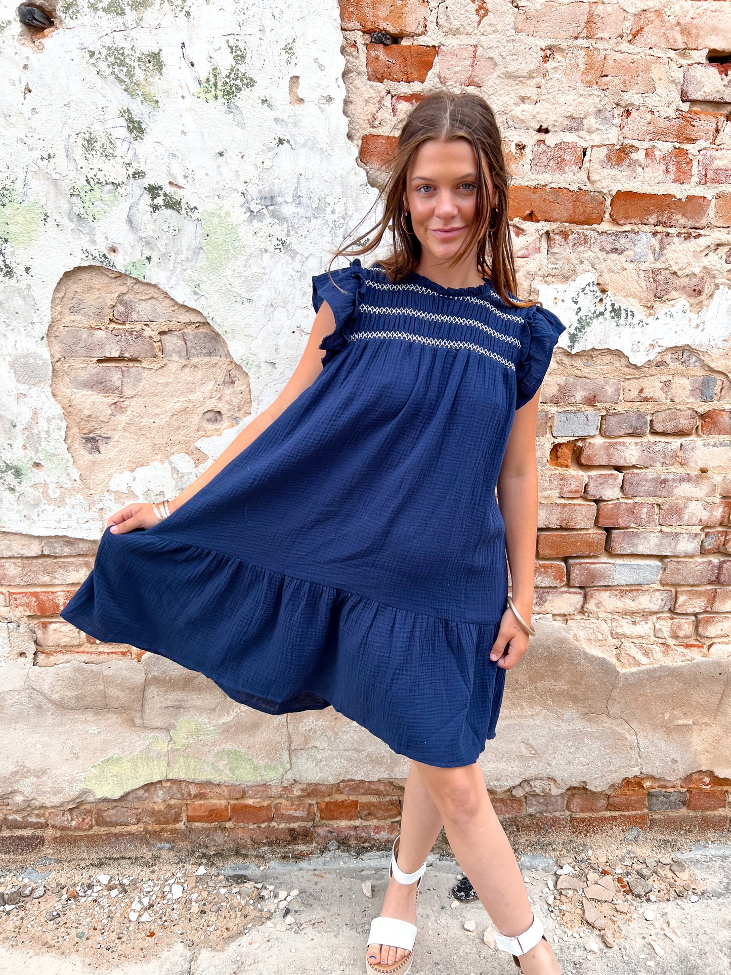 Claudia Smocked Round Neck Dress-Dress-Umgee-08/18/24, 1st md, b8754, BIN A4, FD 03/26/24, OGP 49.99-The Twisted Chandelier