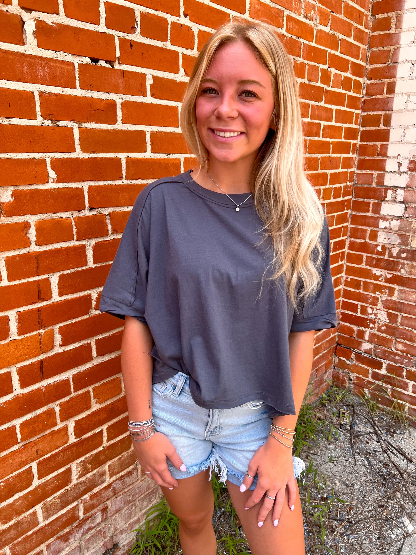 Jillian Oversized Crop Comfy Knit Top - Charcoal-VERY J-BIN A 3,FD 8/5/25,NT12068,Tops Collection-The Twisted Chandelier