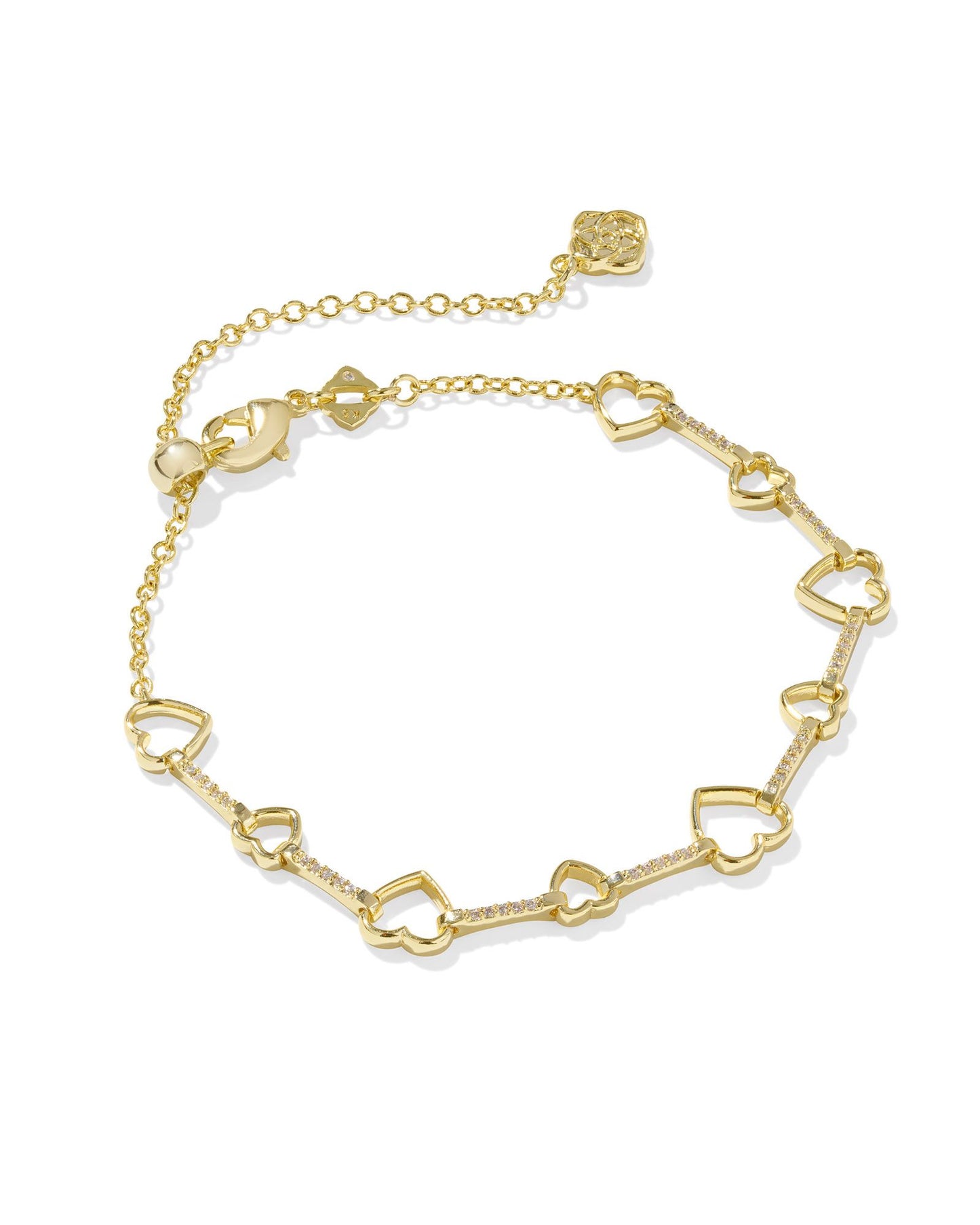 Kendra Scott Haisley Heart Delicate Chain Bracelet Gold White Crystal-Bracelets-Kendra Scott-B00247GLD-The Twisted Chandelier