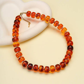 Chunky Amber-Tone Barrel Bead Necklace | 40NK9767-JOSSLYN by wall to wall-The Twisted Chandelier