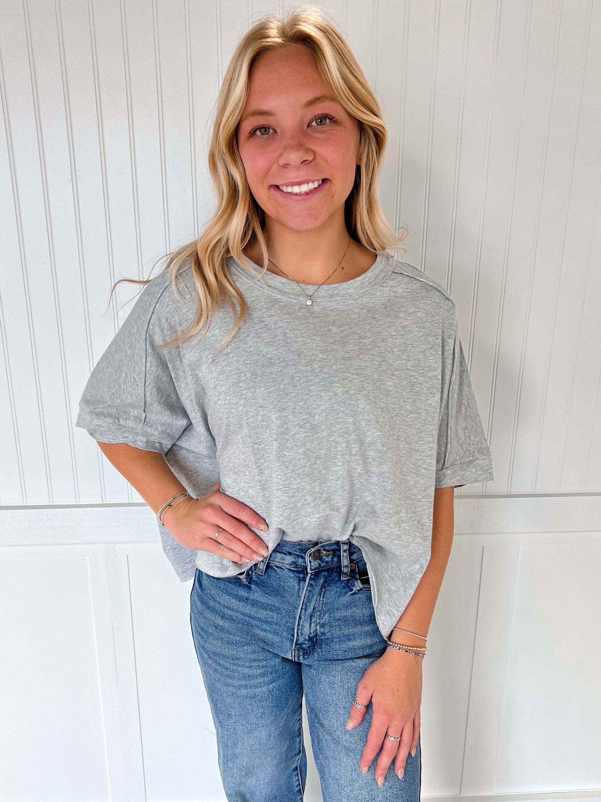 Jillian Oversized Crop Comfy Knit Top - Grey-VERY J-8/13/25,BIN A2,FD 07/08/2025,NT12068,OGP 42.99,Tops Collection-The Twisted Chandelier