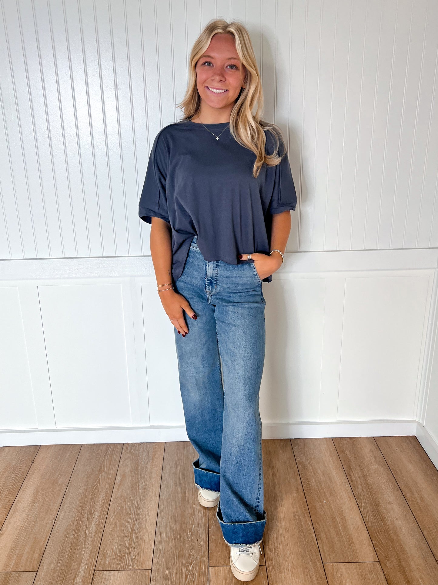 Jillian Oversized Crop Comfy Knit Top - Charcoal-VERY J-BIN A 3,FD 8/5/25,NT12068,OGP 42,Tops Collection-The Twisted Chandelier