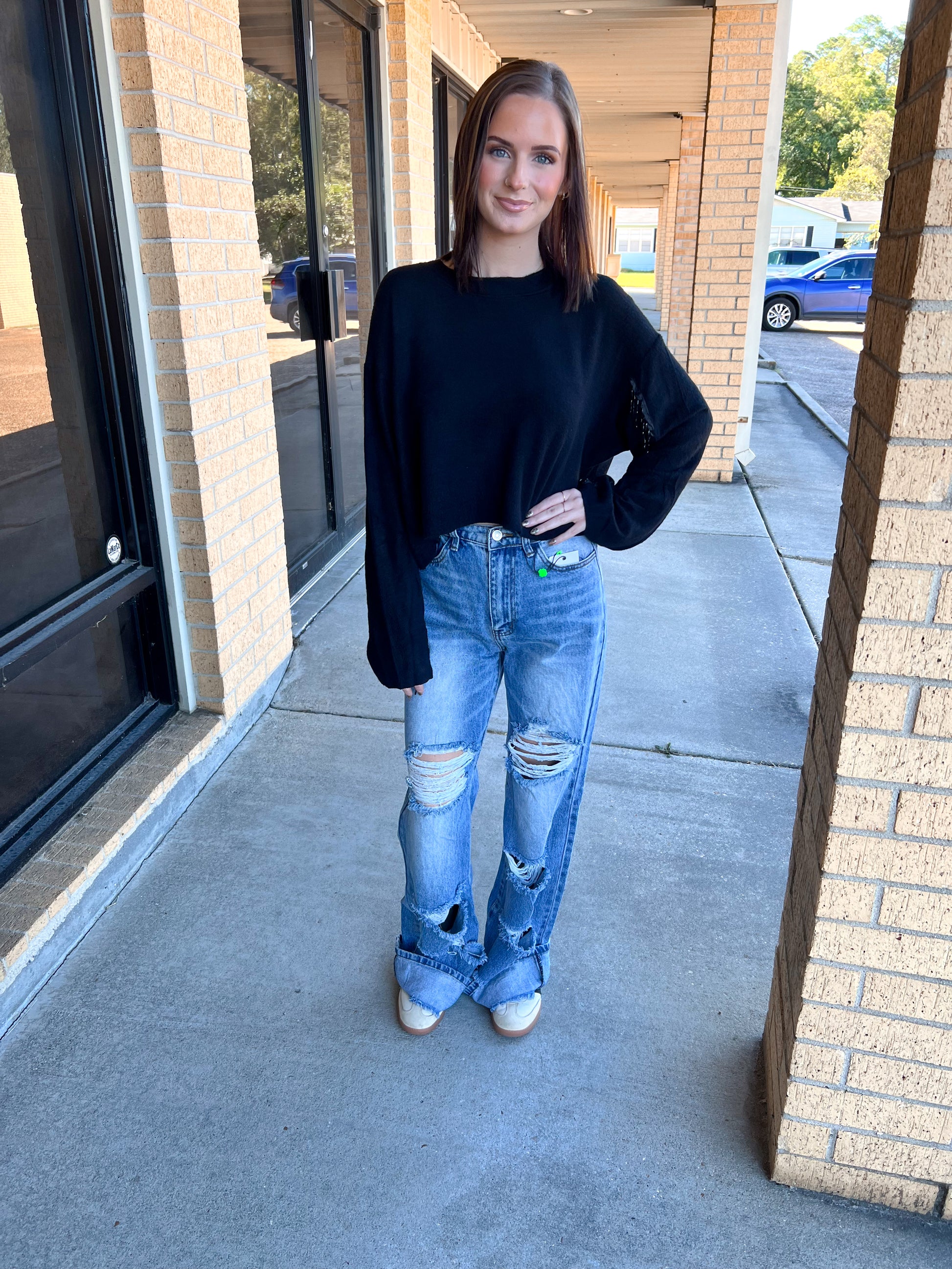 Valentina Black Sweater Rhinestone Fringed Sleeves-Sweater-Vocal-20005L,Max Retail,not on the floor only in totes,Winter Tote T1-The Twisted Chandelier