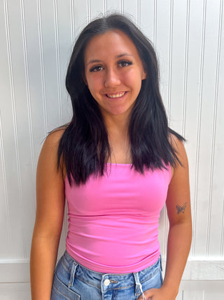 Palmer Seamless Double Layered Square Neck Tank Top - Candy Pink-Top-Zenana-FD 07/23/26,Tops Collection-The Twisted Chandelier