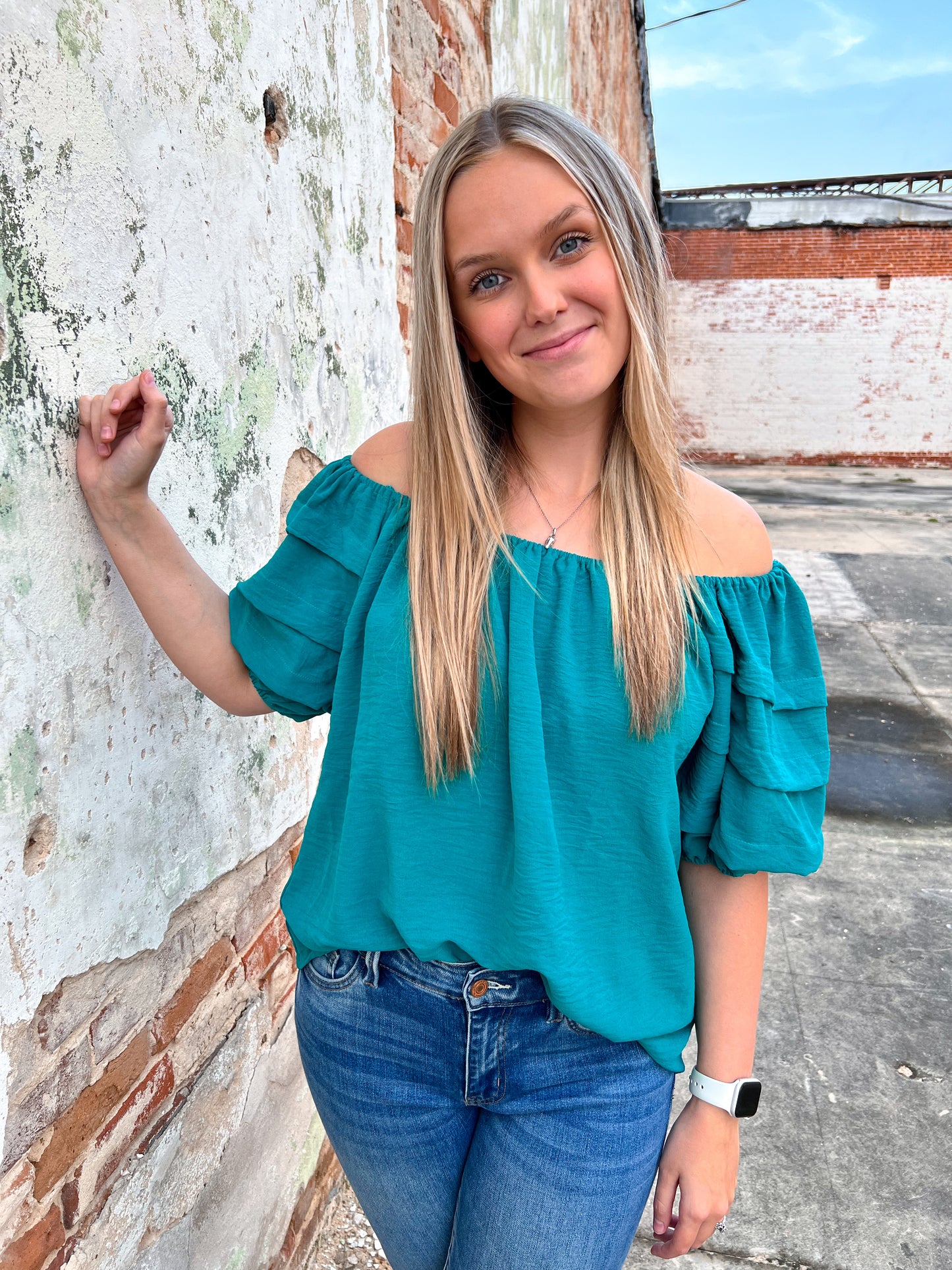 Aubriella Pleated Boxy Cut Round Neck Top with 1/2 Puff Short Sleeves-Top-Umgee-b8678, Bin b3, FD 11/26/24, Tops Collection-The Twisted Chandelier