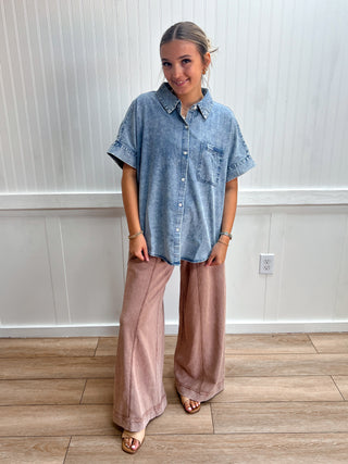 Blythe Mineral Washed Chambray Oversized Shirt Top