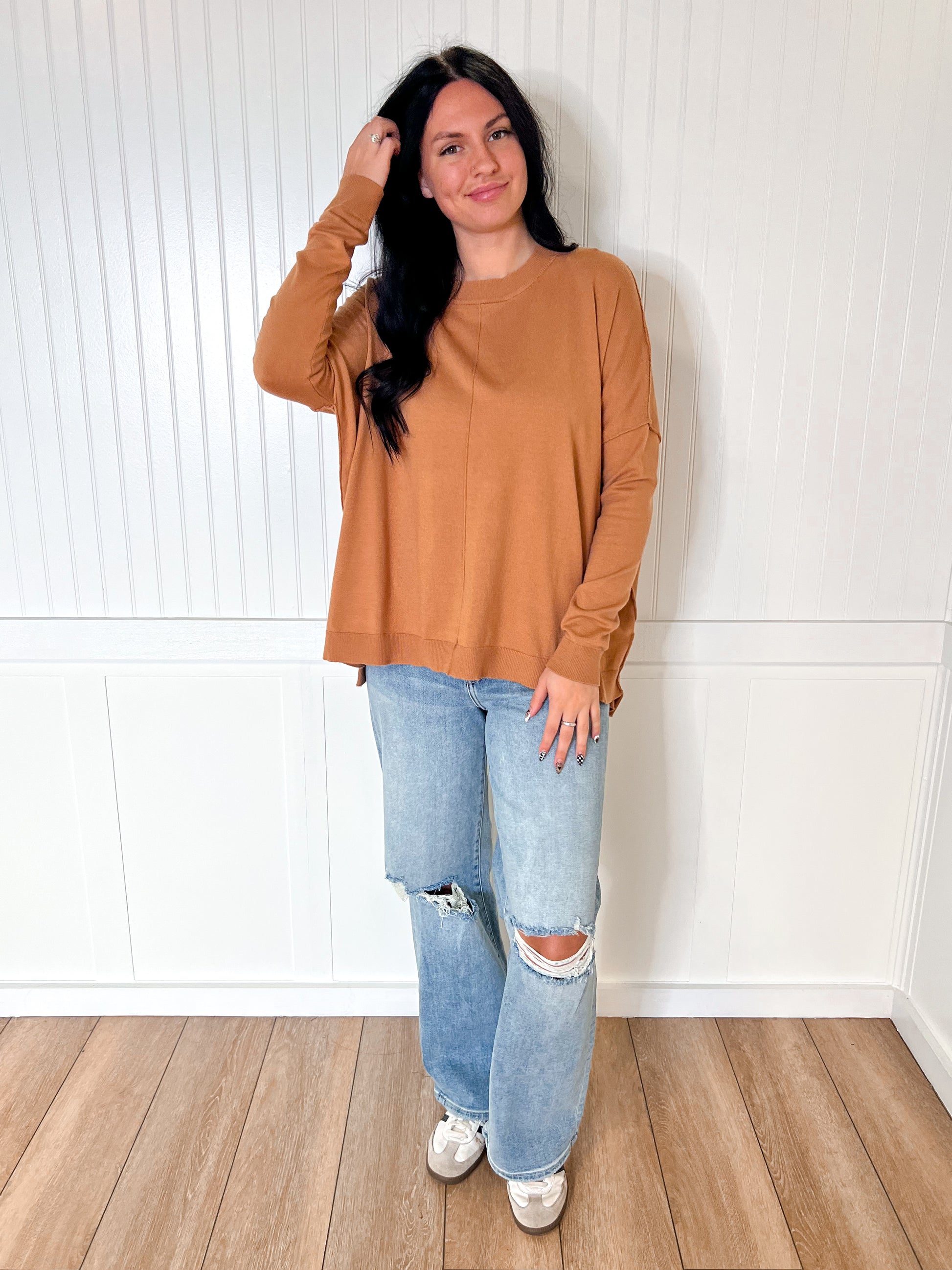 Millie Long Sleeve Round Neck Sweater Top-top-ee:some-BIN A2,SK11325-The Twisted Chandelier