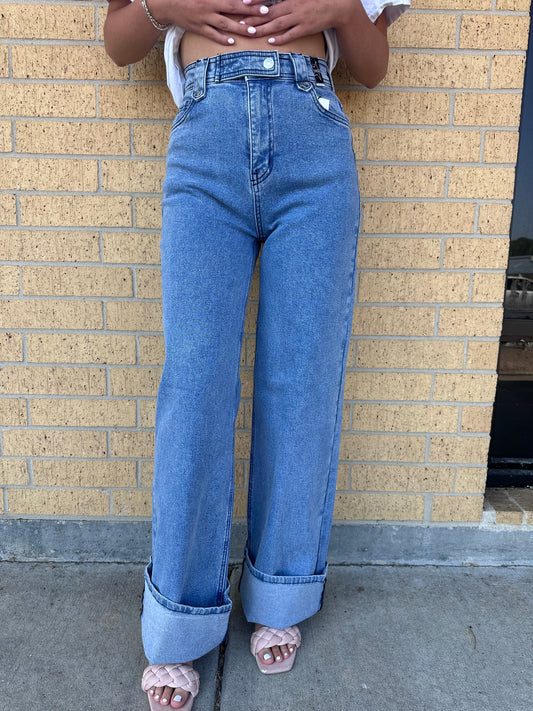 Sutton Wide Leg Medium Stone Rigid Comfort Stretch Jeans-Vibrant M.i.U-bottoms-The Twisted Chandelier