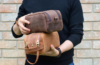 Personalized Leather Dopp Kit & Toiletry Bag, Customized Groomsmen Gift, Monogrammed Mens Toiletry Bag, Double Zippered Luxury Travel Bag-Luxe Range Leather-The Twisted Chandelier