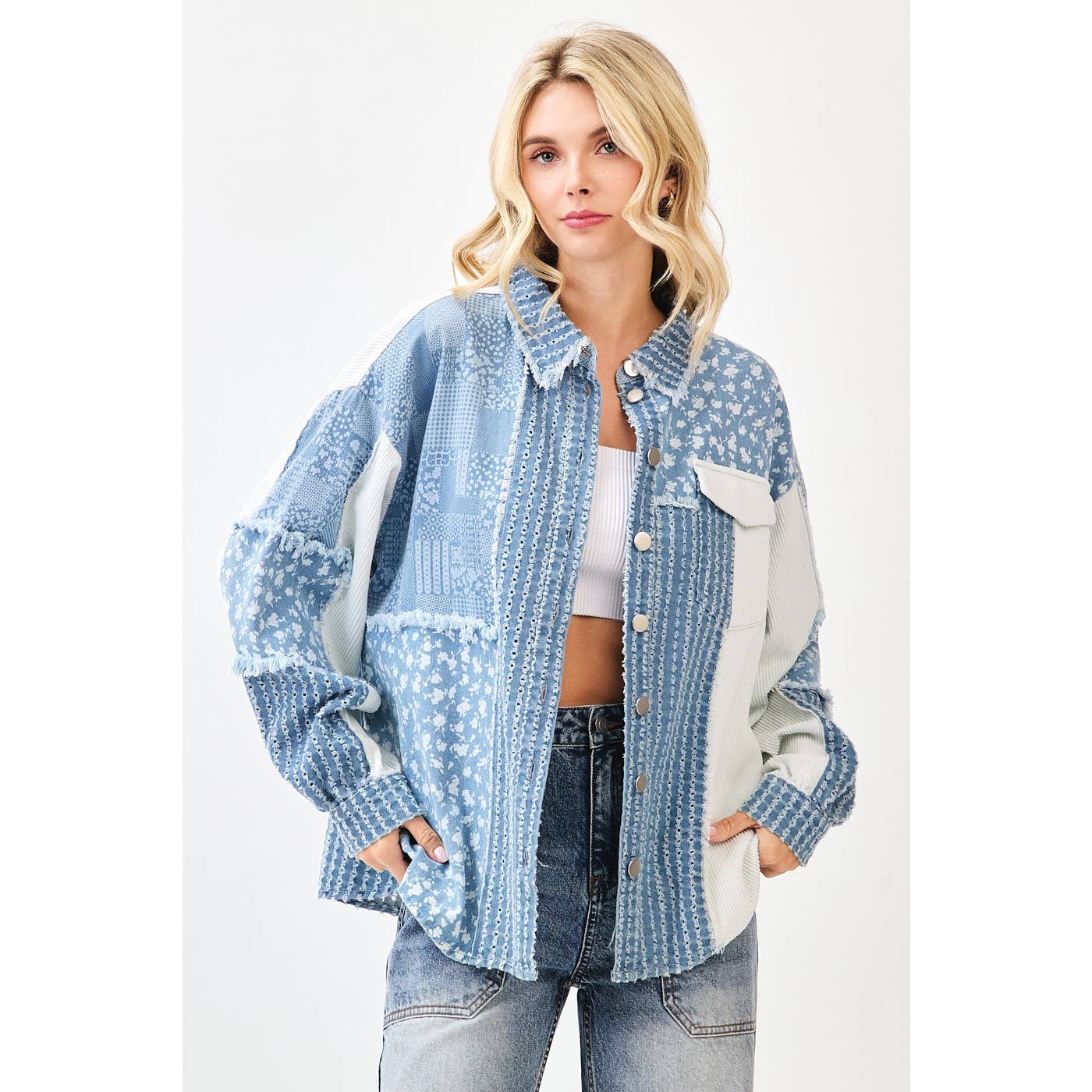 Lizzie Patchwork Mix Media Print Oversized Denim Shacket-mittoshop-Small-The Twisted Chandelier