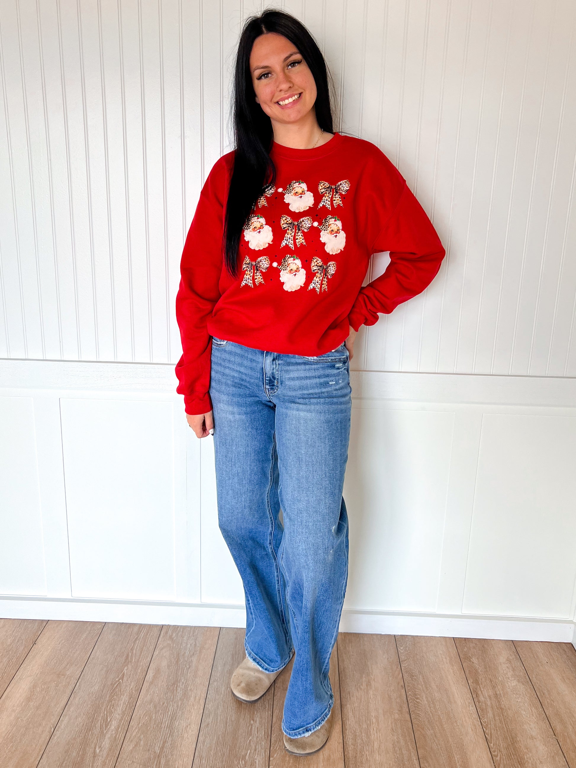 Leopard Bow Santa Design-Top-This Wild Life Wholesale-Tops Collection-The Twisted Chandelier