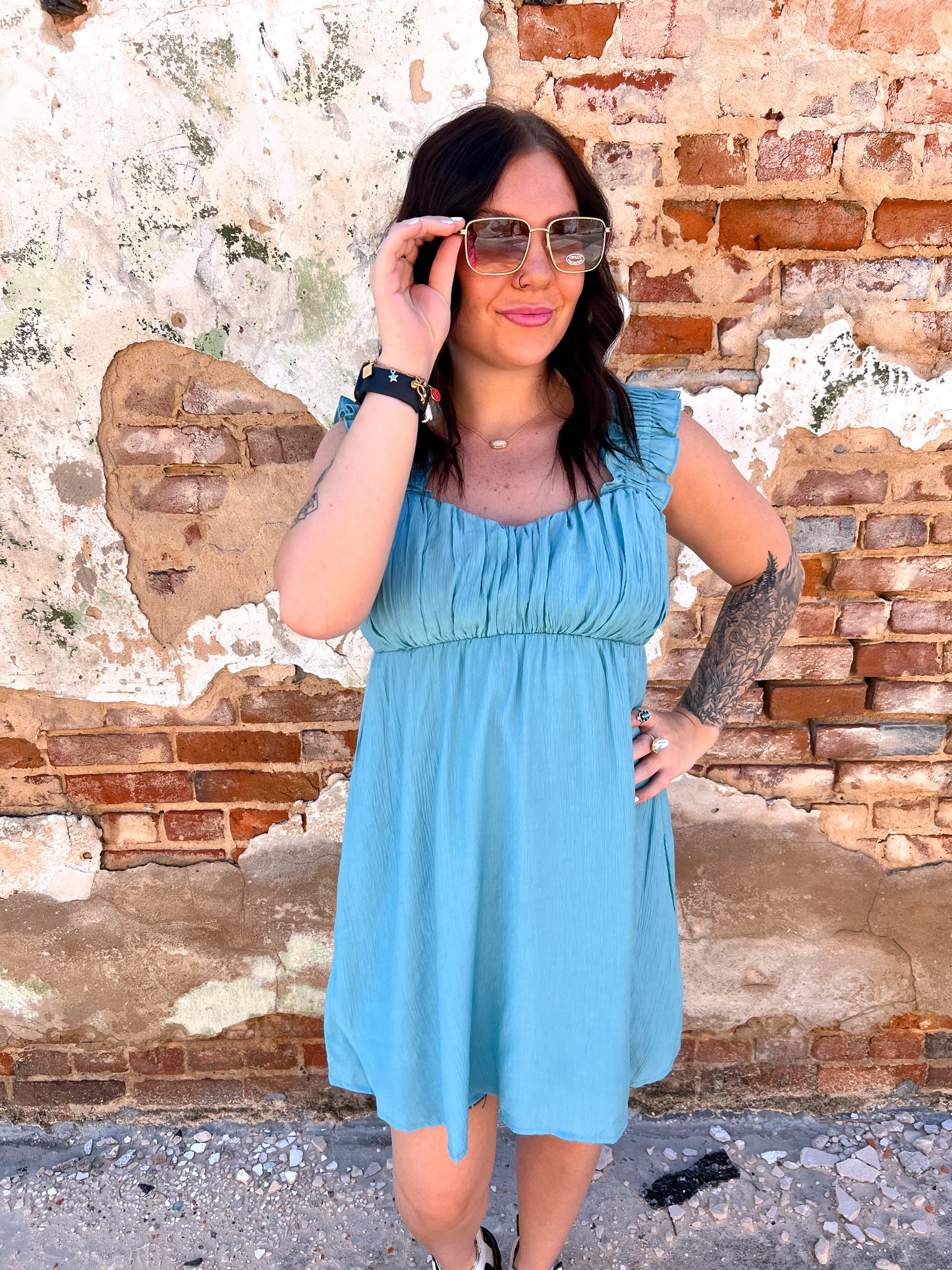 Zelma Dark Mint Ruched Mini Dress-Apparel & Accessories-blu pepper-BIN C5, CR2228, Fd 05/28/24-The Twisted Chandelier