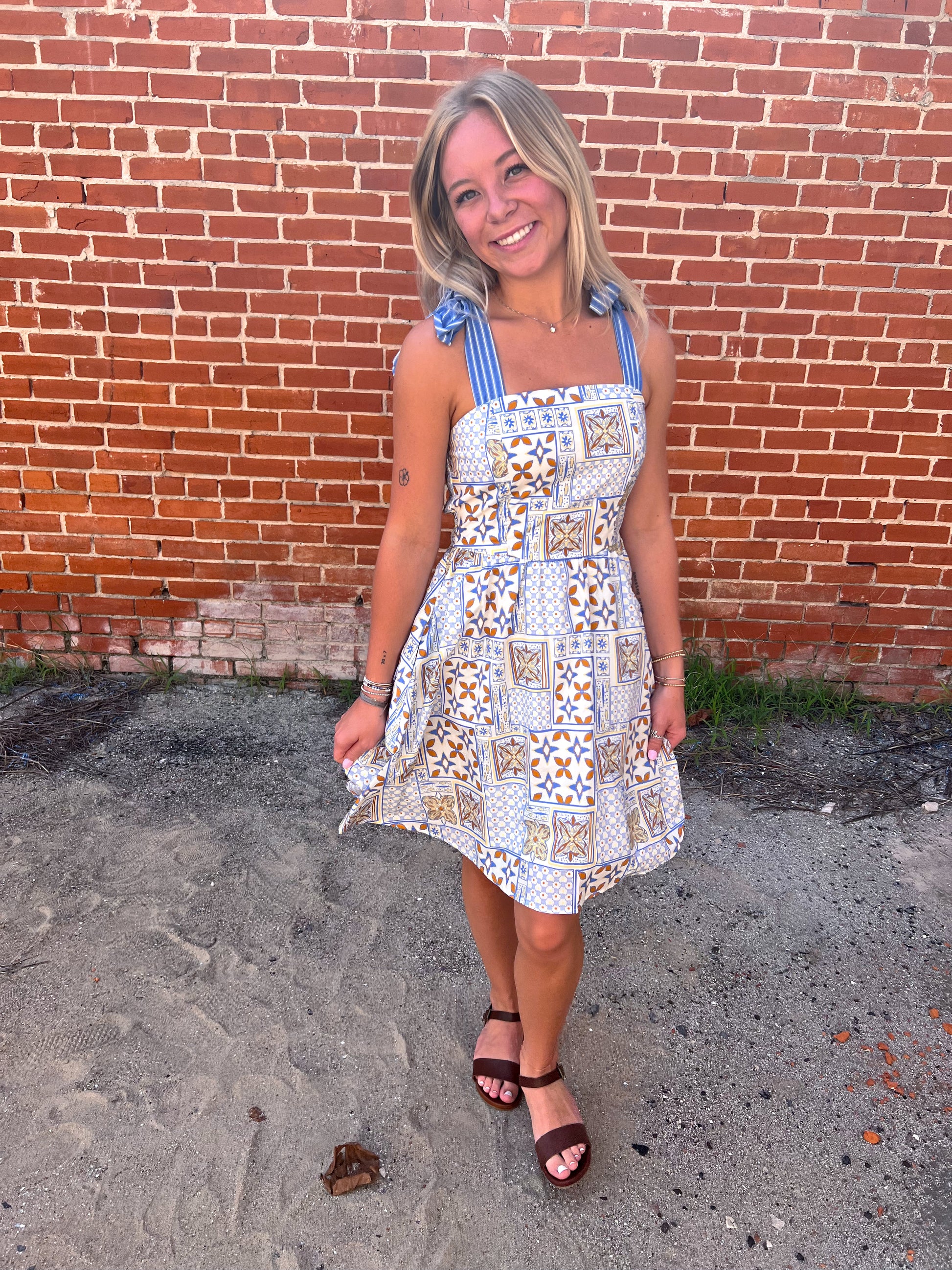 Brinn Tie Strap Woven Print Mini Dress-Dress-She & Sky-Bin B4,DJR,FD 08/12/25,SY9035-The Twisted Chandelier